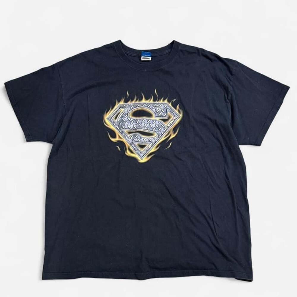 Jerzees Superman Flame Graphic T-Shirt Size 3XL Black DC Comics